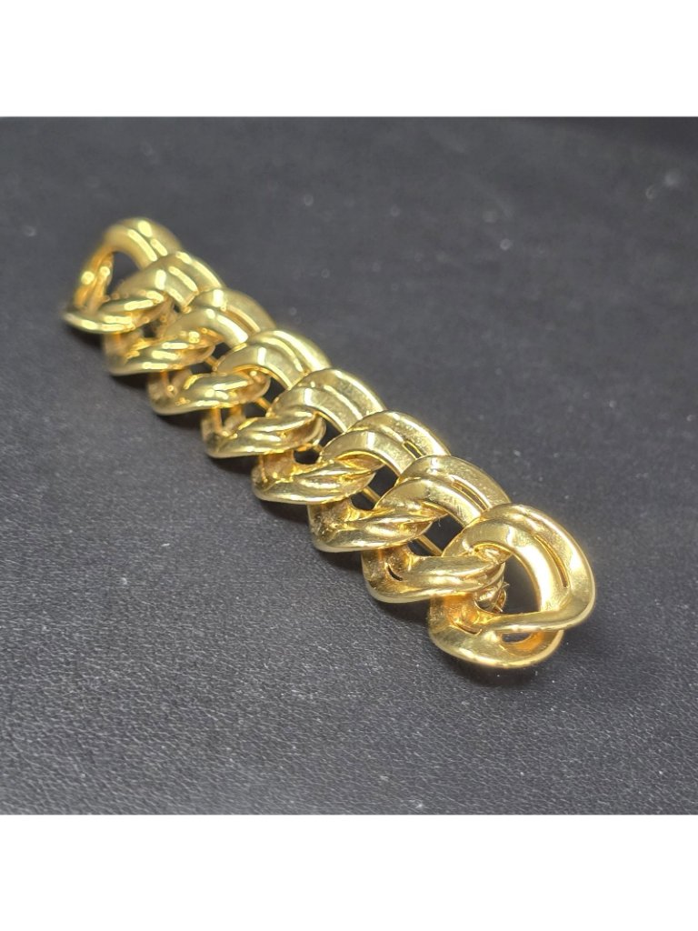 Monet Double Link Chain Bar Brooch Linear Line Yellow Gold Plated Signed Vtg — image 2 of 7